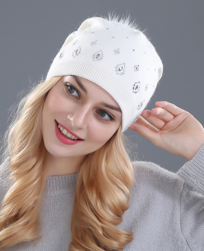 Rhinestone Rabbit fur Beanie Rhinestone Rabbit fur Beanie